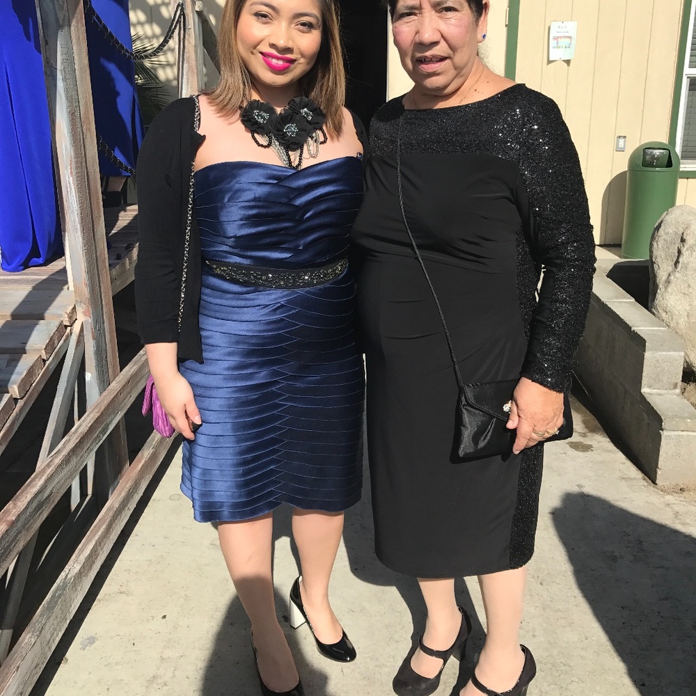 BCBGMaxAzria Navy Blue Scalloped Layered Dress